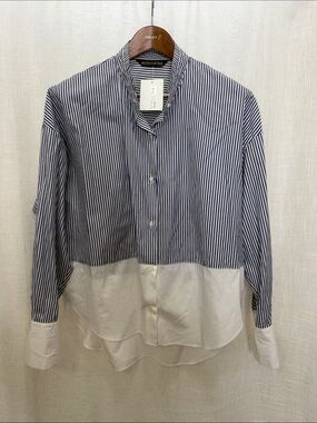 Mizuiro Ind Navy Stripe & White Button-Down Oversized Shirt Size Medium/Large